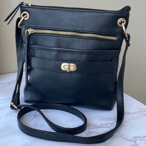 Black crossbody purse.
